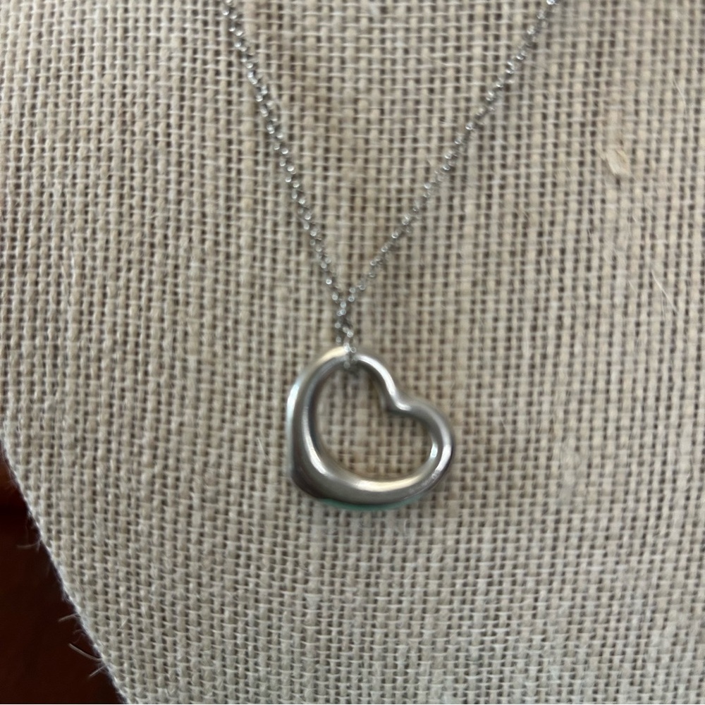 Auth Tiffany & Co. Elsa Peretti Open Heart Necklace SV925 excellent 7 g big sz - Picture 2 of 13